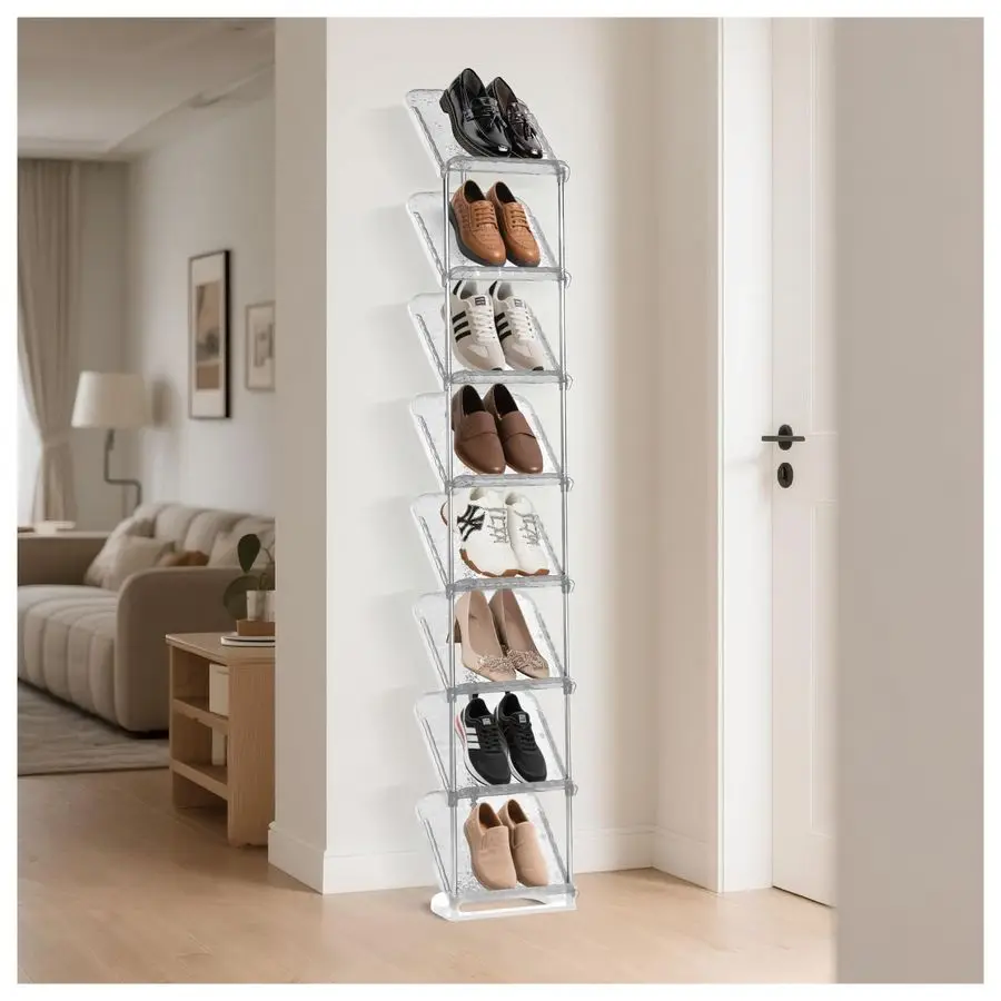 

Shoe Rack 8 Tiers Narrow Clear Sneaker Storage Holder Luxurious Slim Tall Organizer Space Saving Shelf for Entryway Garage 10.4