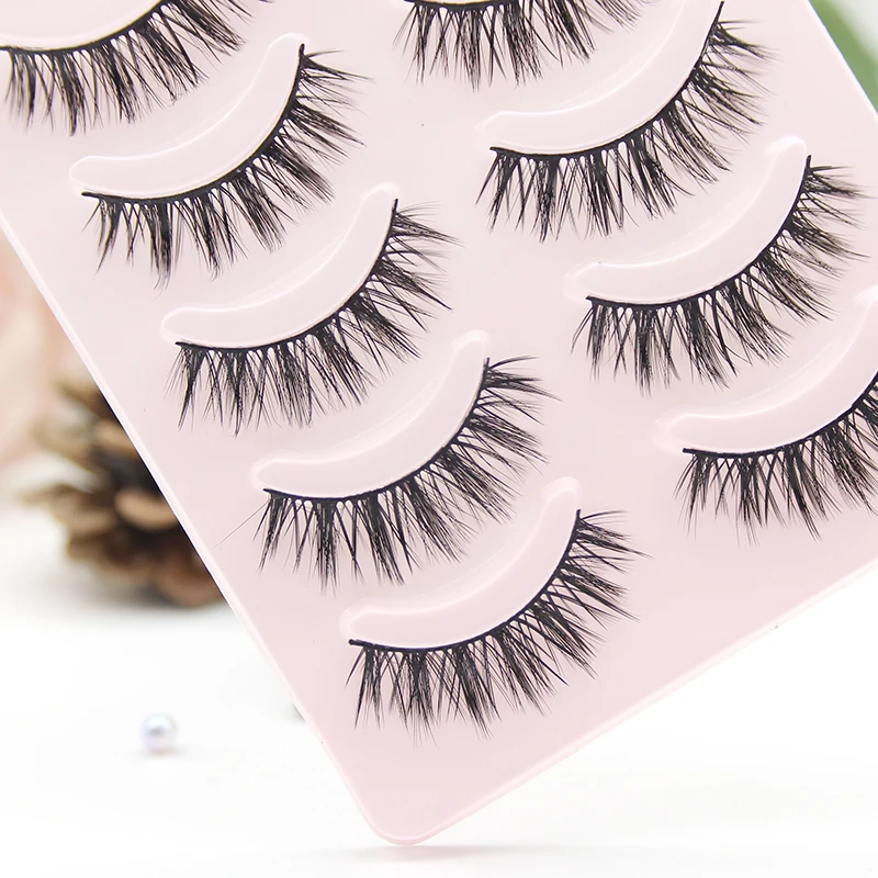 5/10pairsMakeup False Eyelashes Natural Crisscross Thick Soft Eyelashes 100% Handmade Cotton Stems Fake Eyelashes Stage Lashes