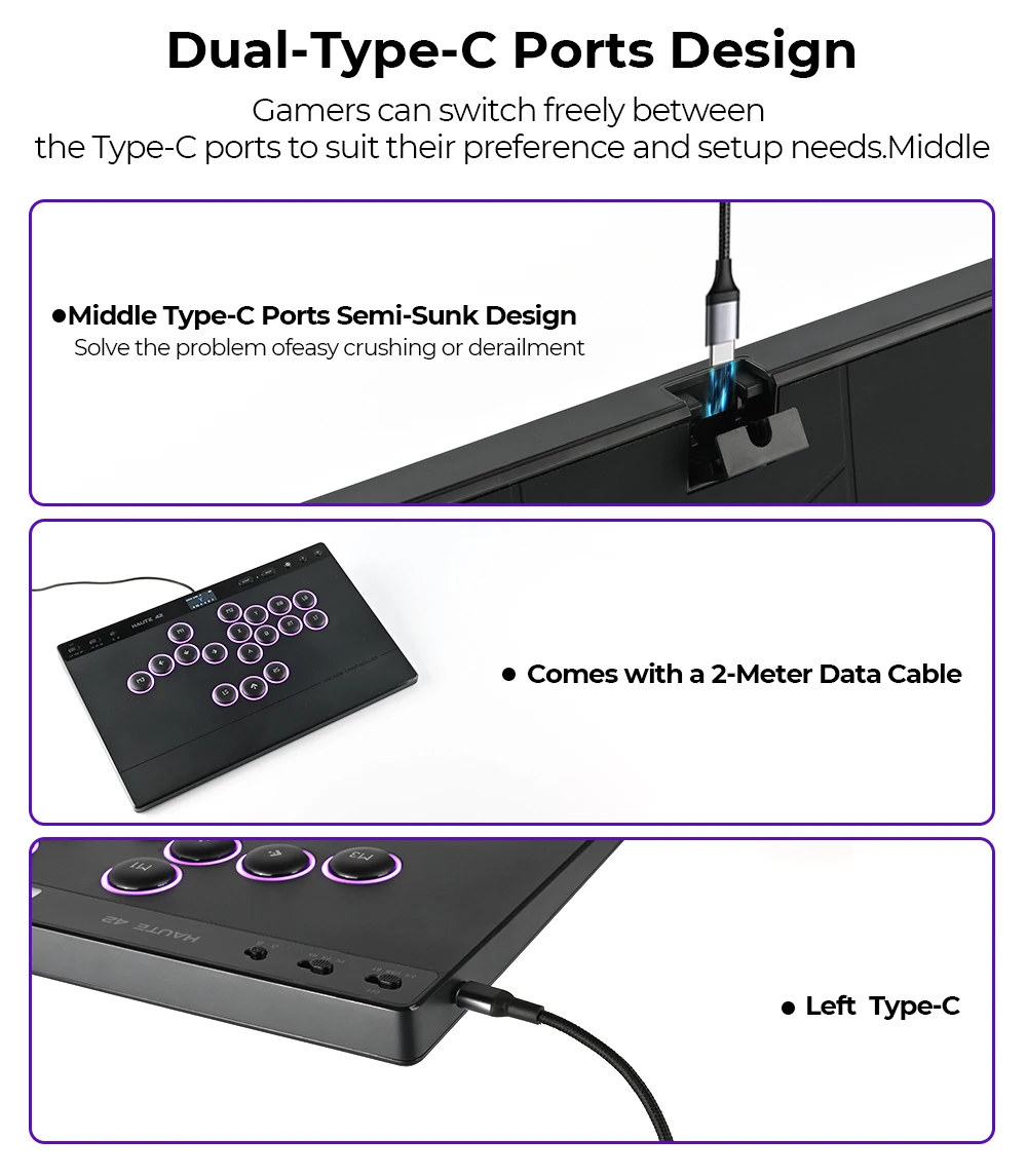 Haute42 W-P1 Tri-Mode 2.4G Kabelloser Touchscreen-Controller ohne Hebel für PC/PS4/PS5/Switch Stickless Arcade-Controller – Detail 24