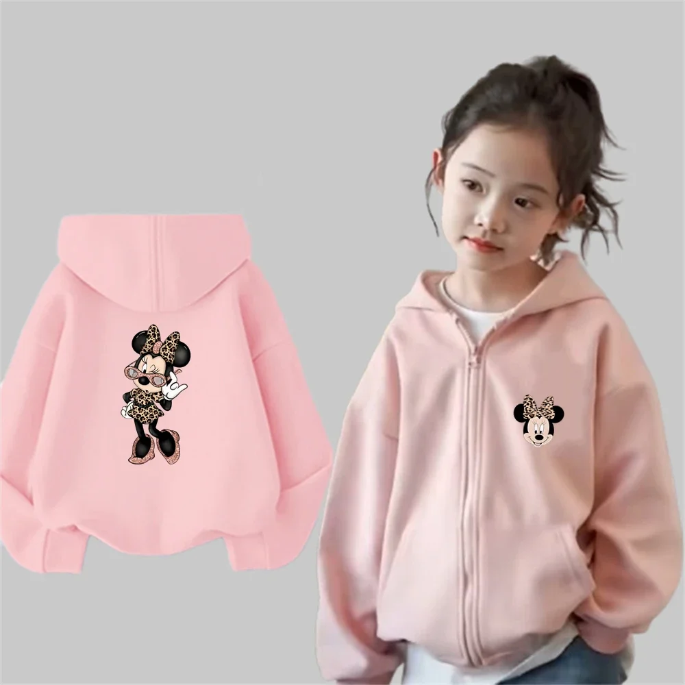 جديد ميكي ماوس ملابس ميني الأطفال زمم هوديي سترة القمم فتاة الوردي الصبي معطف هوديس طفل 3-12 سنة سستة بلوزات #1