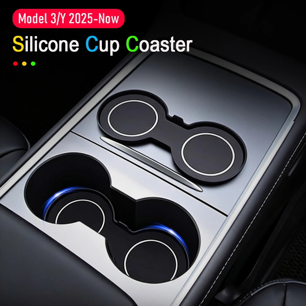 for Tesla Model 3 Y Juniper Cup Coasters Non-Slip Cup Holder Insert Mats Center Console Organizer Interior 2025 2026 Accessories