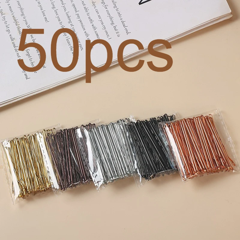 50Pcs/set 5Colors 5cm Hair Clips Lady Hairpins Curly Wavy Grips Hairstyle Women Simple Non Slip Bobby Pins Styling Accessories