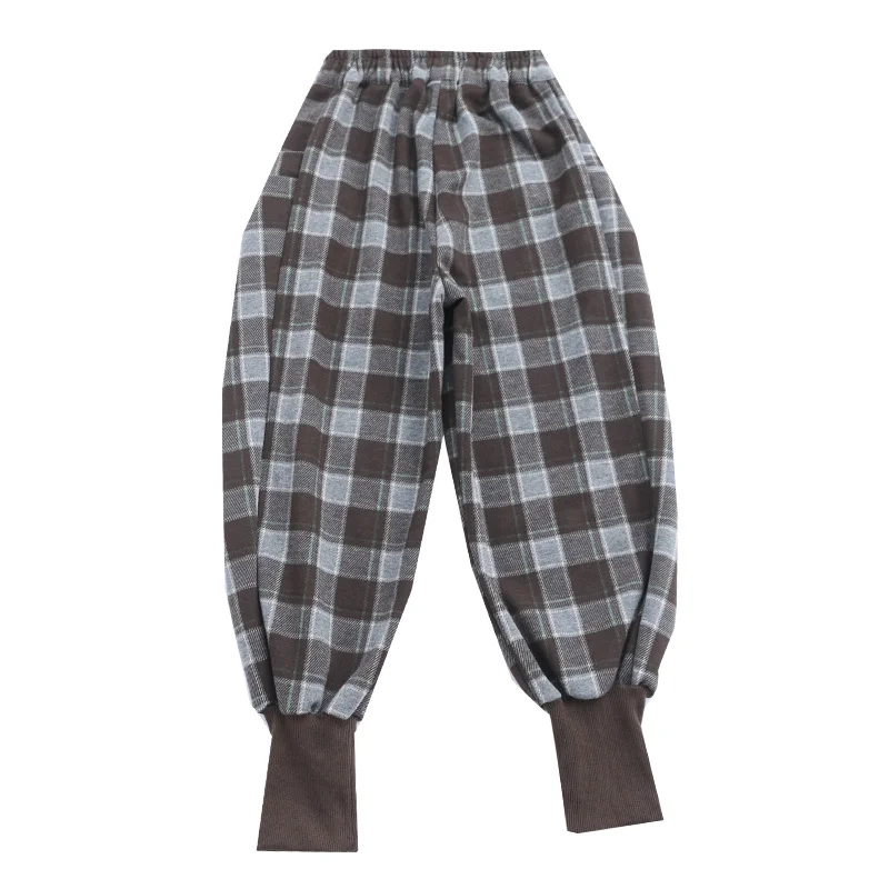 Children Girls High Waist Pencil Pants Korean High Street Hip Hop Plaid Pencil Trousers Teenager School Cotton Street Sweatpants