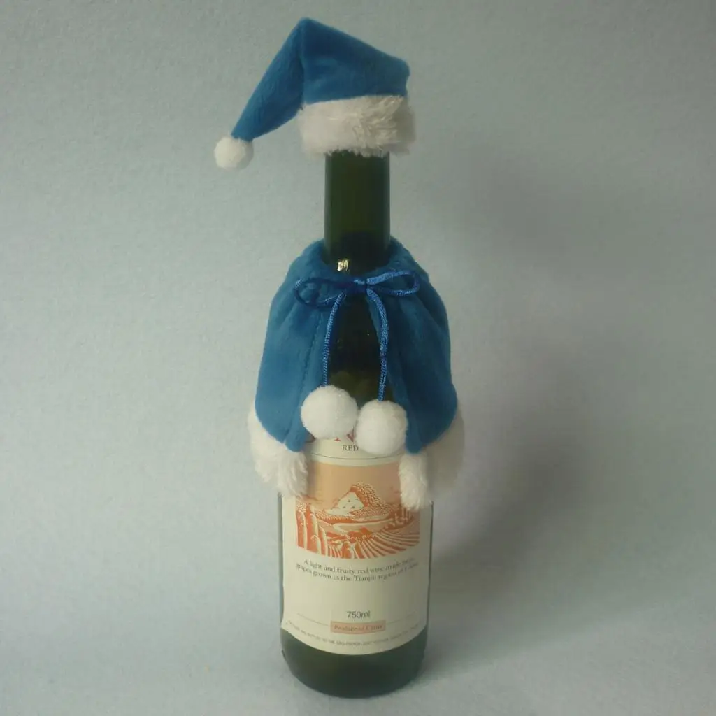 Blue Christmas Wine Bottle Warmer Holder Woolen Gift Wrap Bag Table Ornament for Holiday Party Home Decoration