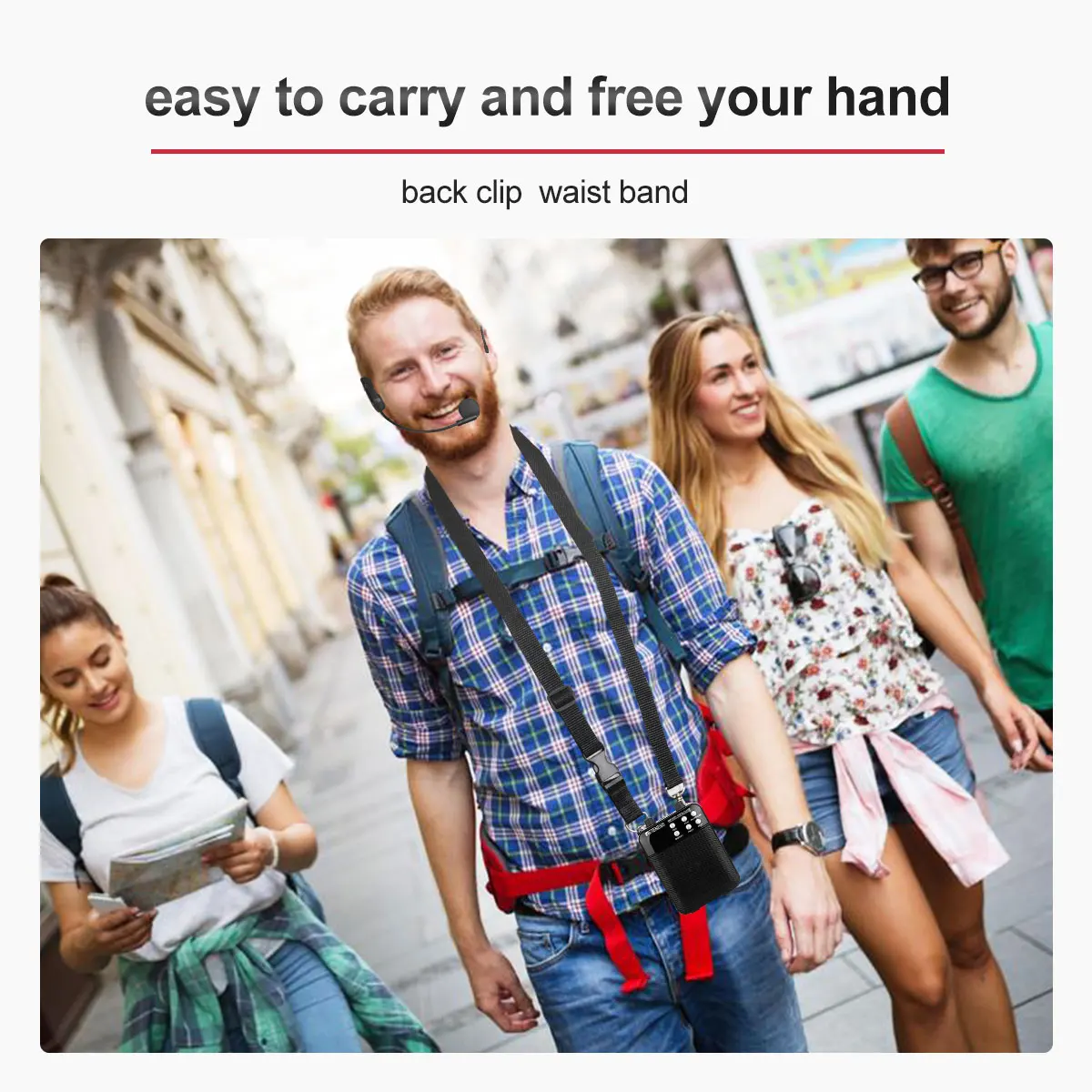 Retekess-TR619 메가폰 휴대용 3W FM 녹음 음성 증폭기, 교사 마이크 스피커 Mp3 플레이어 투어 가이드용 FM 라디오