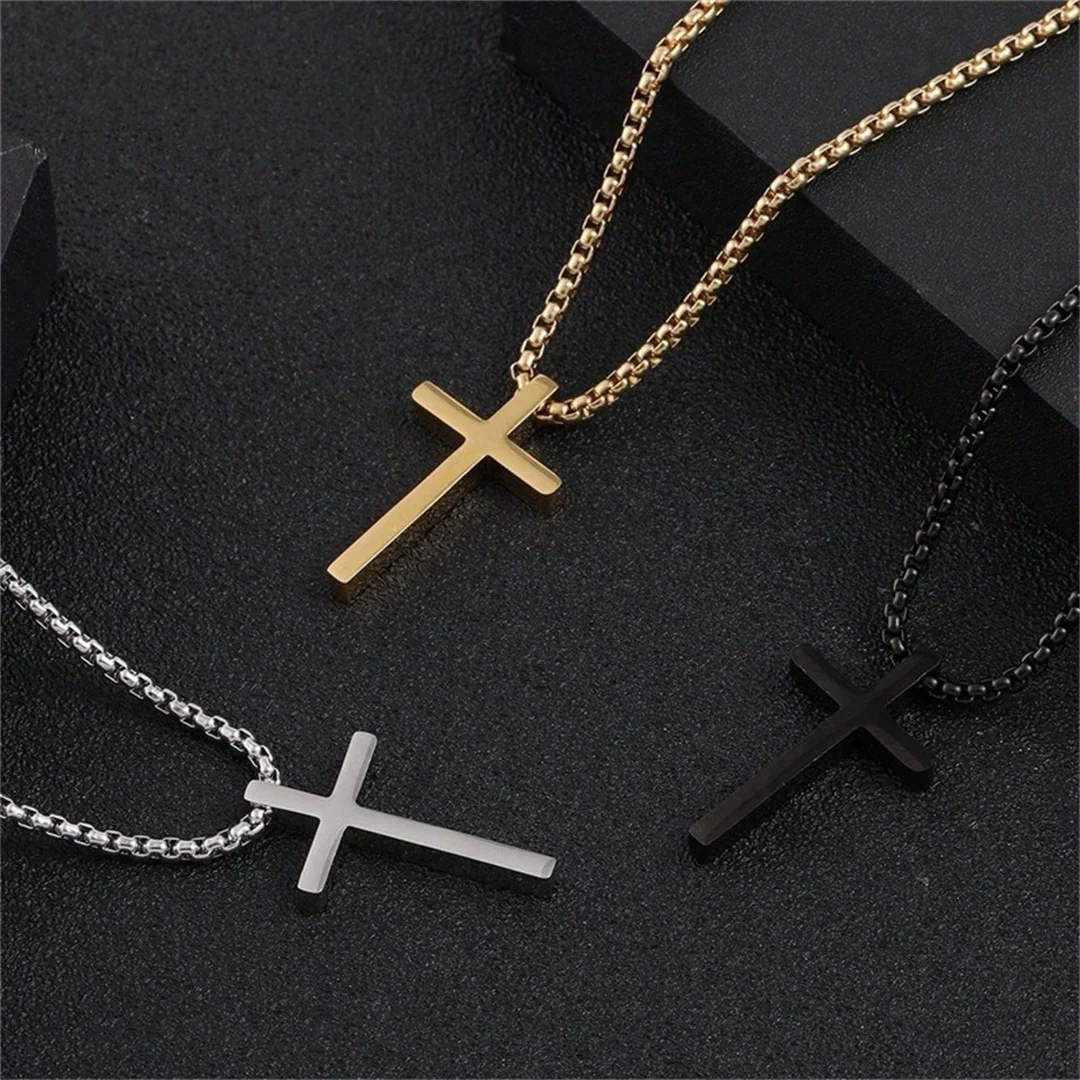 Stainless Steel Cross Pendant Necklace for Men Women Minimalist Jewelry Male Female Prayer Necklaces Chokers Fashion Jewelry Gif