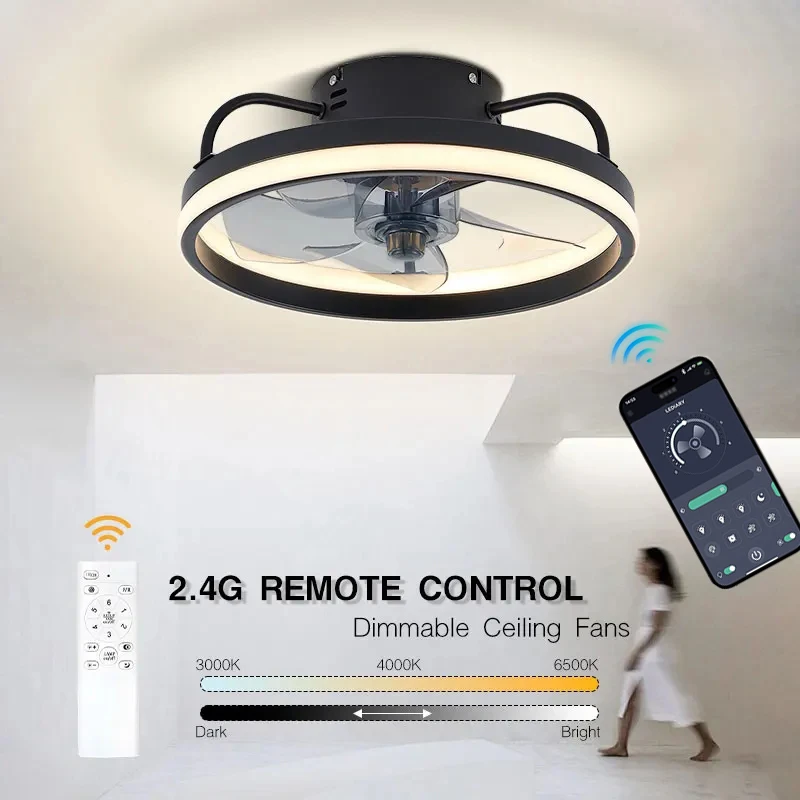 55-60W Smart Ceiling Fan With Lights Remote APP Control Bedroom Decor Ventilator Lamp 33-40cm Air Invisible Blades Silent