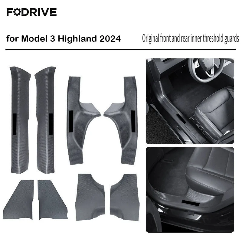 

2/4/8PCS Front Rear Door Sill Protector Cover for Model 3 Highland 2024 Carbon Fiber Anti Kick ABS Pedal Guards Inner Strip