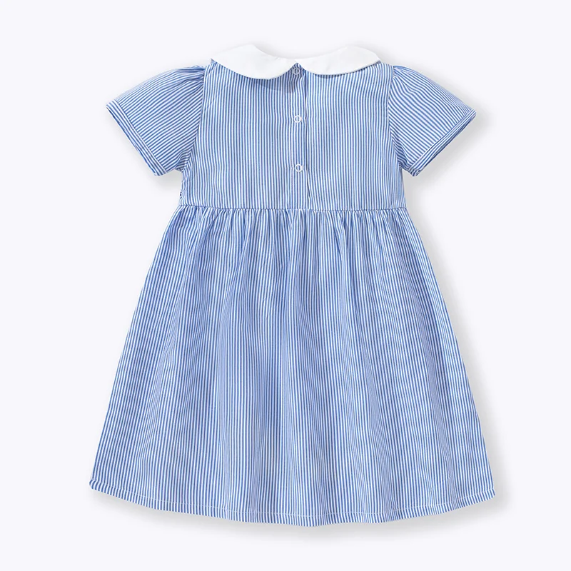 Little maven Girls Smocking Dress Birds Flower Appliques Dress for Kids Summer Dress Toddler Dress Peter Pan Collar Clothes