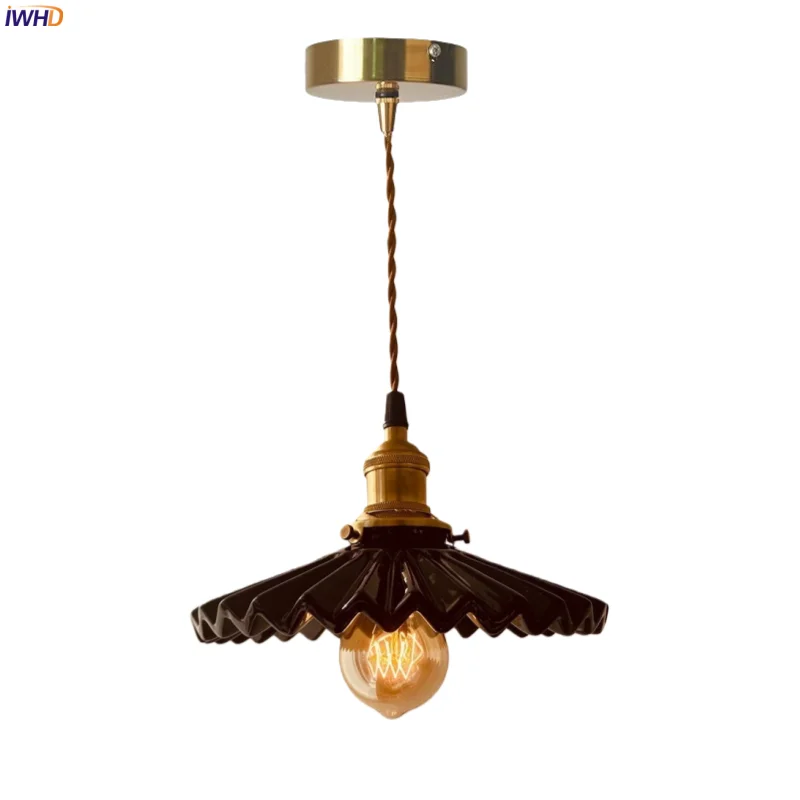 

IWHD Black Ceramic LED Hanging Lamps Bedroom Bathroom Kitchen House Cafe Loft Japan Wabi Sabi Pendant Light Decoration Luminaire