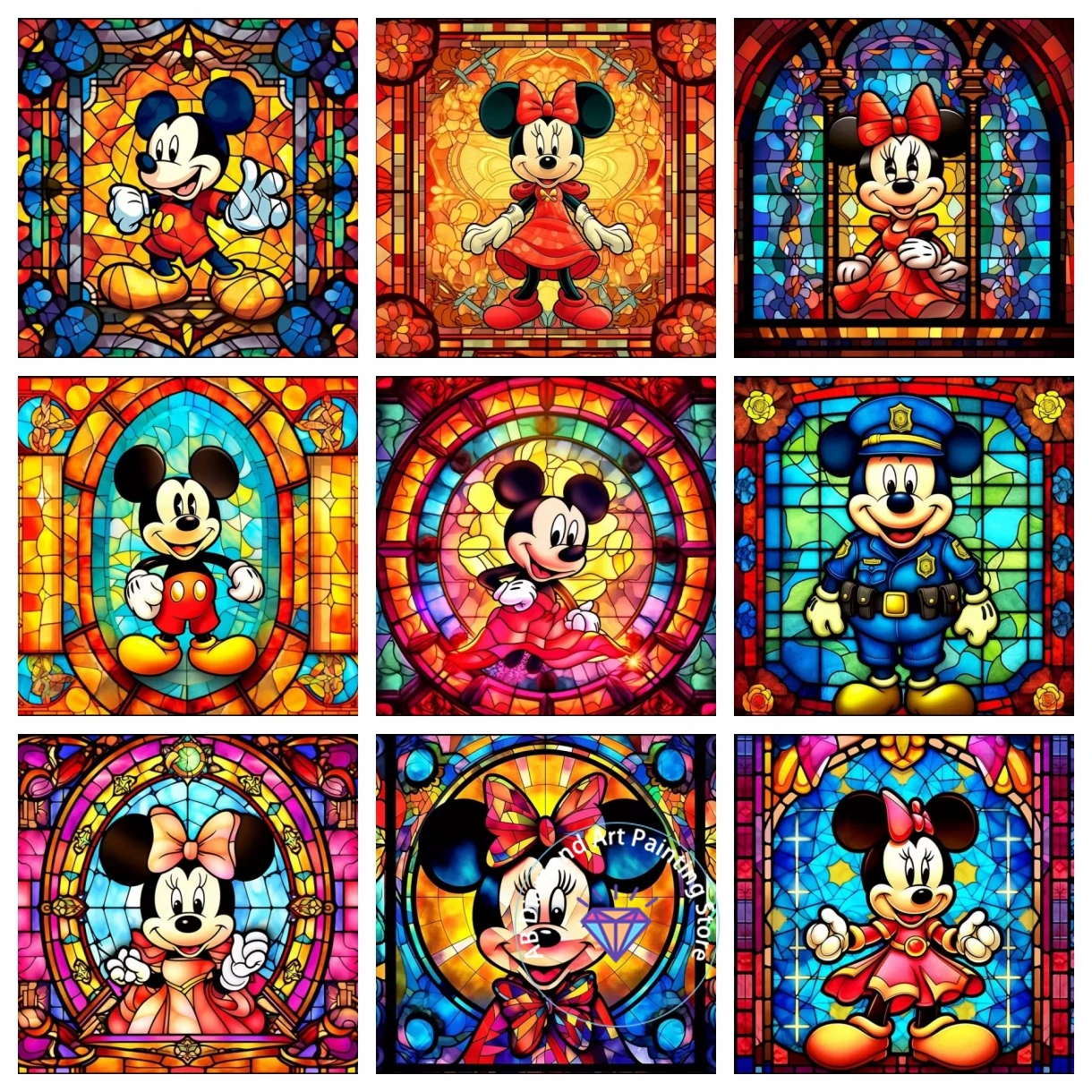 

Disney Fantasy Diamond Embroidery Cartoon AB Diamond Painting Mickey Mouse Minnie Glass Art Mosaic handicraft Wall Home Decor