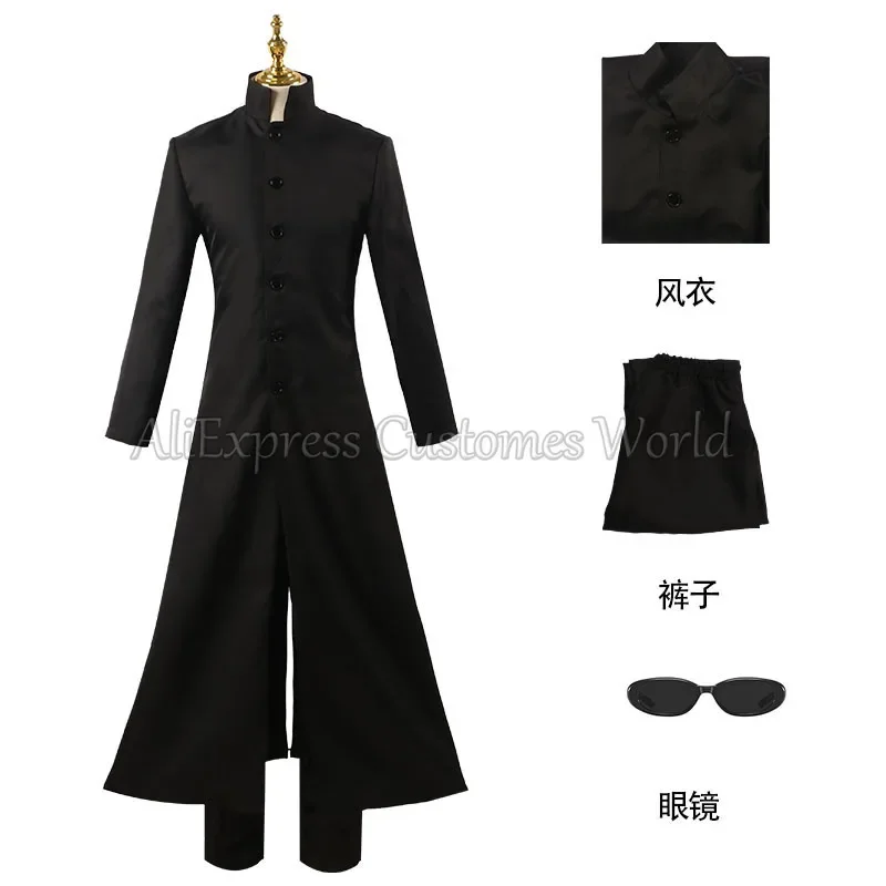 Movie Matrix Neo Cosplay Costume Anime Neo Cos Black Coat Windbreaker Uniform Outfit Halloween Carnival Party Suit For Men