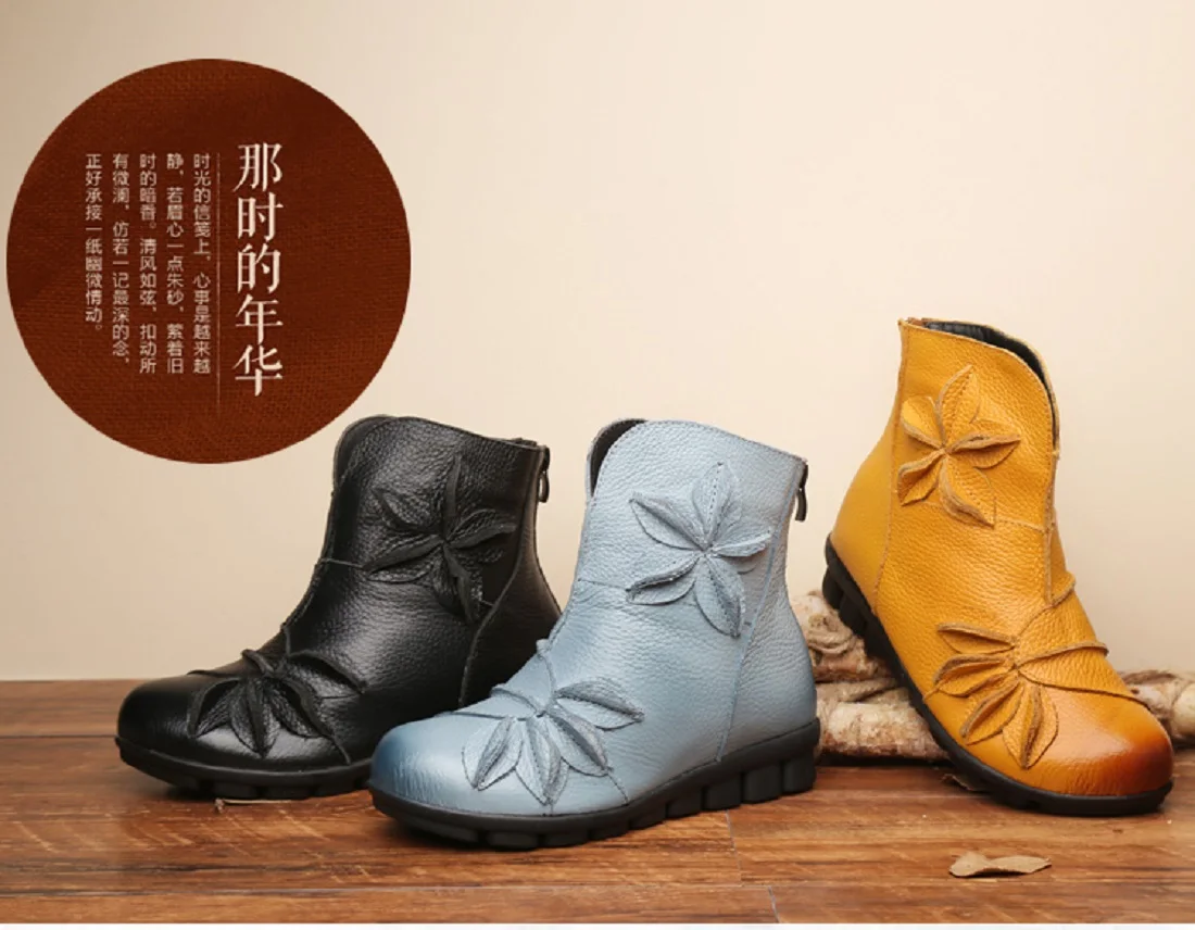 Waterproof ankle boots for women winter leather moccasins warm plush snow shoes for woman leisure casual boots