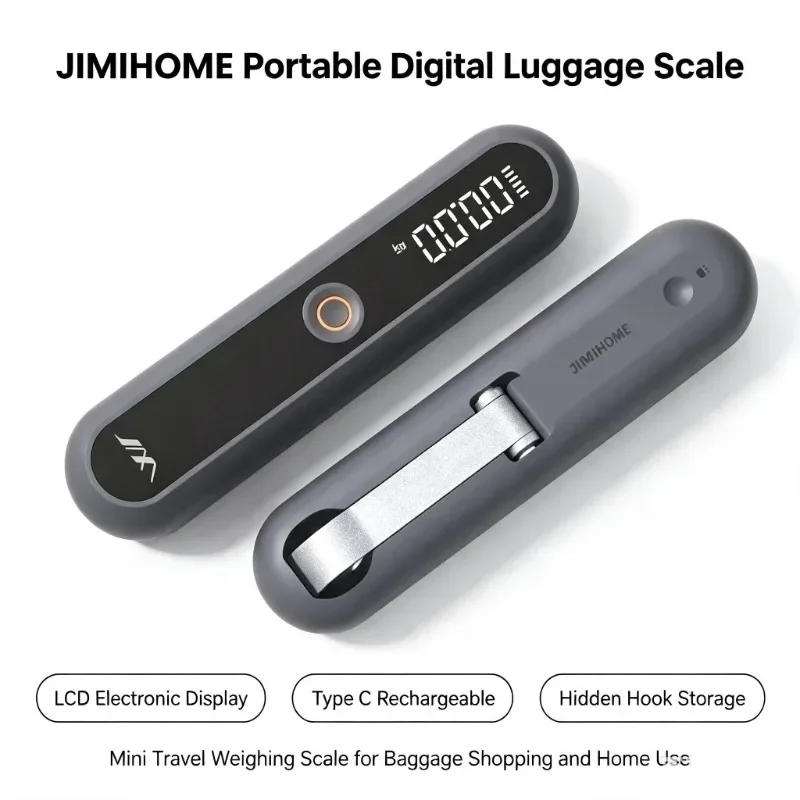 JIMIHOME Mini Rechargeable Handheld Electronic Luggage Scale Portable High Precision LCD Digital Weight Scale With Hidden Hook