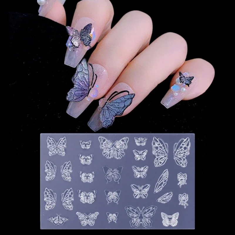 1pc Lace Relief Butterfly 3D Acrylic Mold Silicone Art Decorations Nails DIY Art Templates Rose Nails Mold