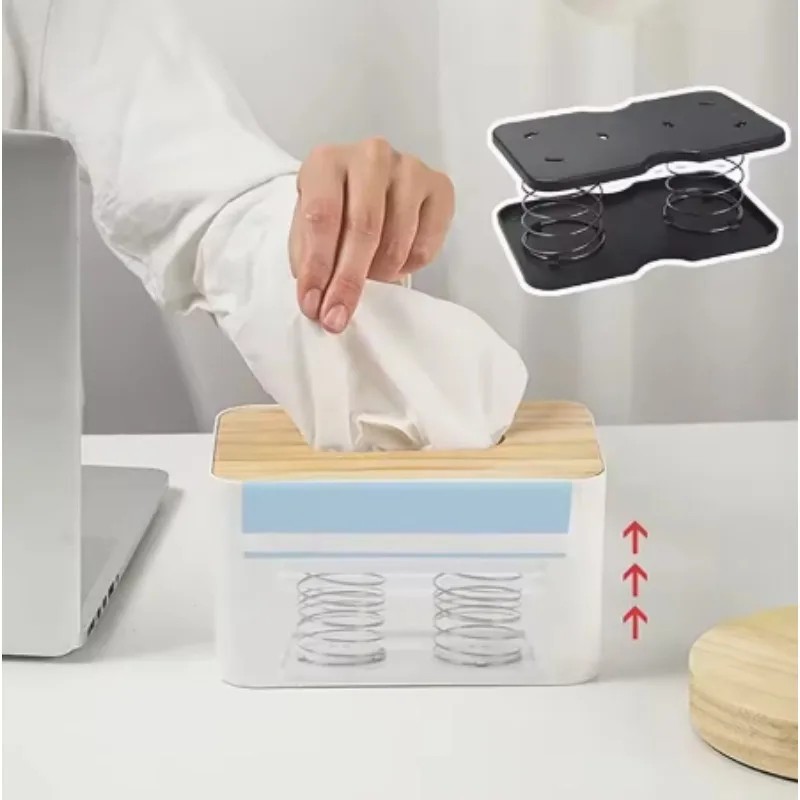 صندوق المناديل موزع الأنسجة الربيع التلقائي رفع الربيع تحميل الأنسجة صندوق مكتب المنزل المطبخ المرحاض قوس منظم مطبخ