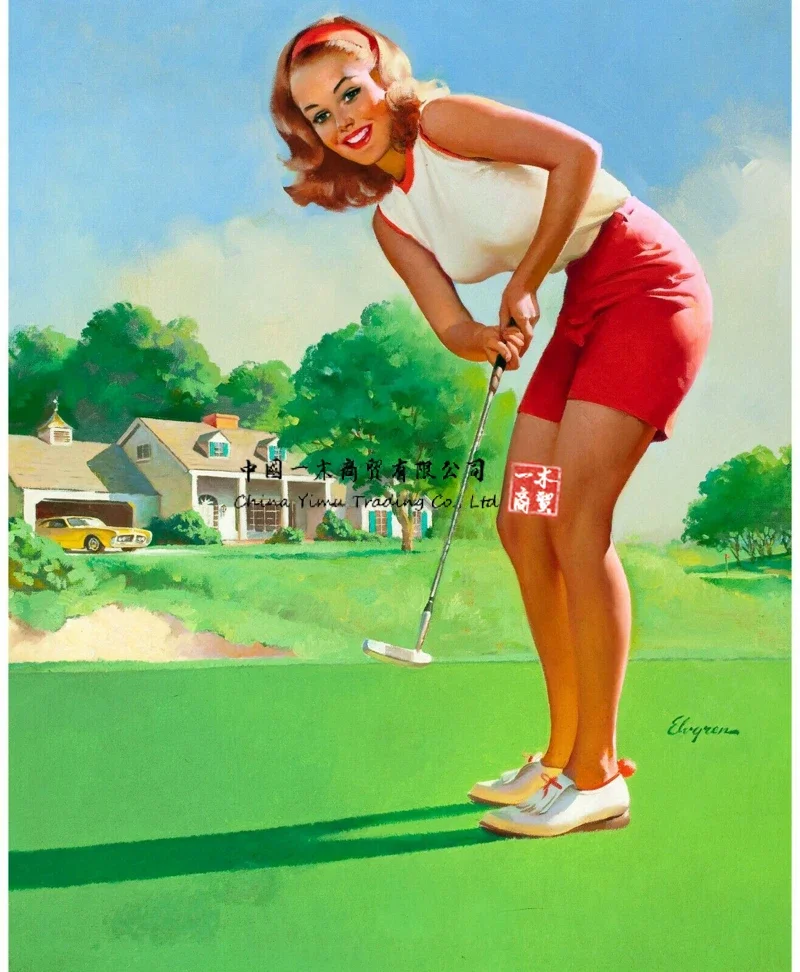 Pinup Girl Golfer 1972 Poster stickers Picture Art Movie Car Game decals