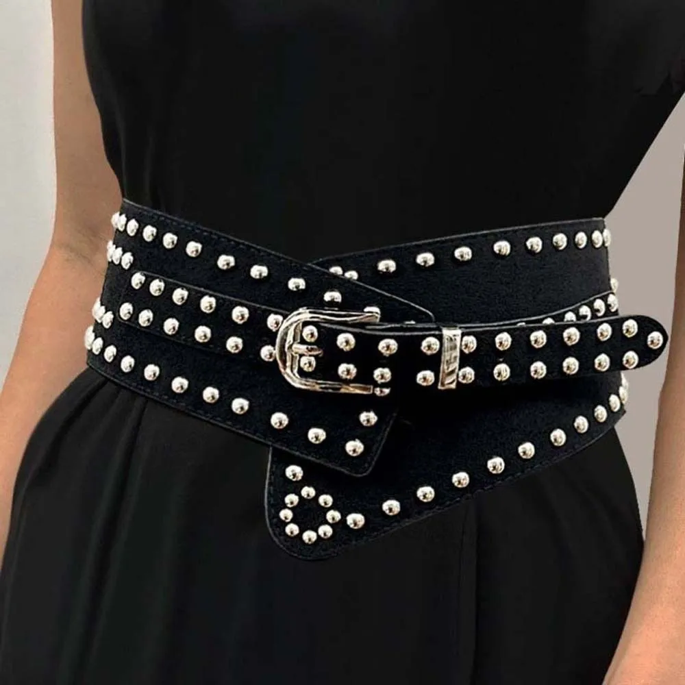 

Adjustable Rivet Wide Waistbands Punk Style Jeans Decor Y2K Cool Girls Belt Personalized Design Solid Color