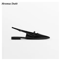 Mrxmus Dutit 2023 Summer New Fashion Women New Pointed Head Flat Sandals Elegant Versatile Solid Simple Shoes Female Chic Pumps