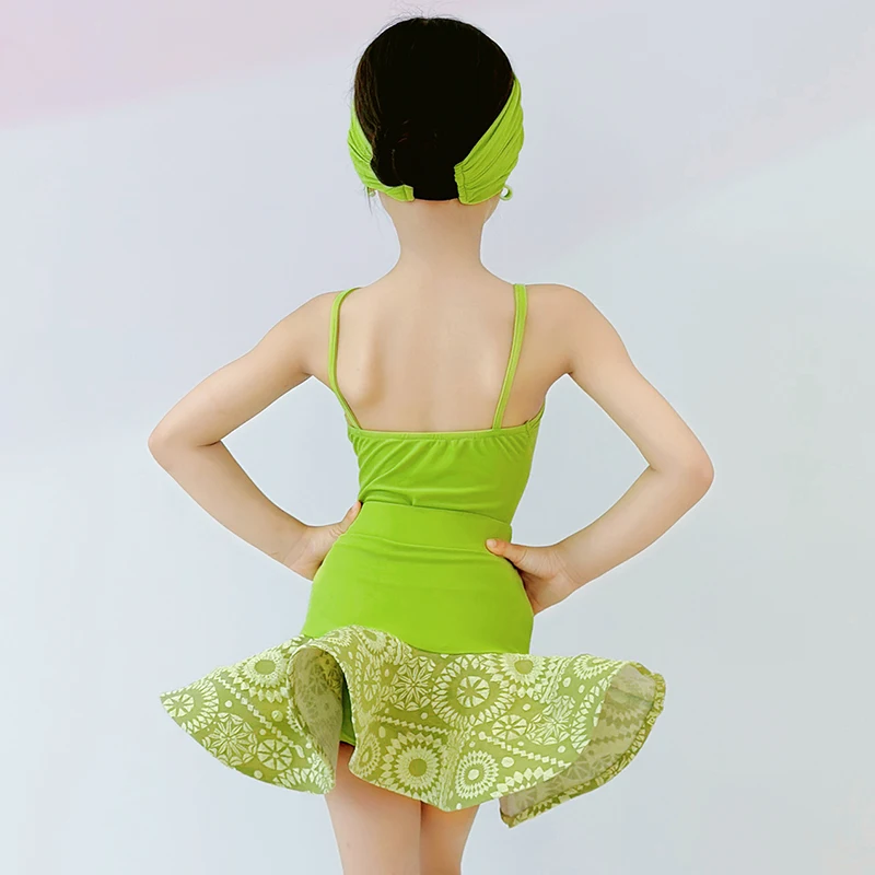 Crianças meninas profissional bowknot sem costas bodysuit dança latina prática desempenho traje espinha de peixe saia competição dancewear