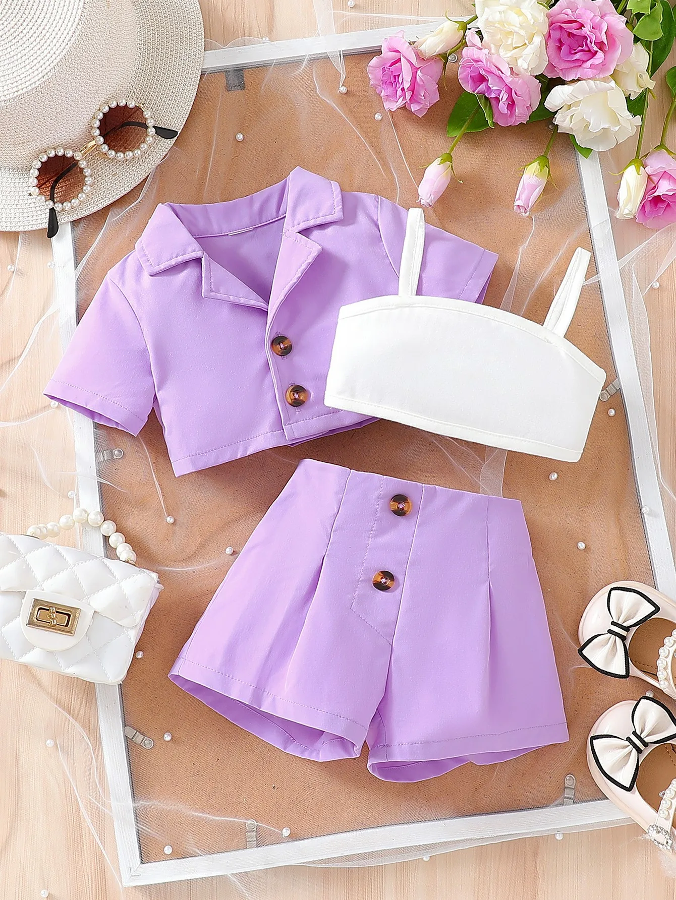 Children’s New Summer Pure Color T-Shirt, Shorts and Pants Three-Piece Set for Baby Girls