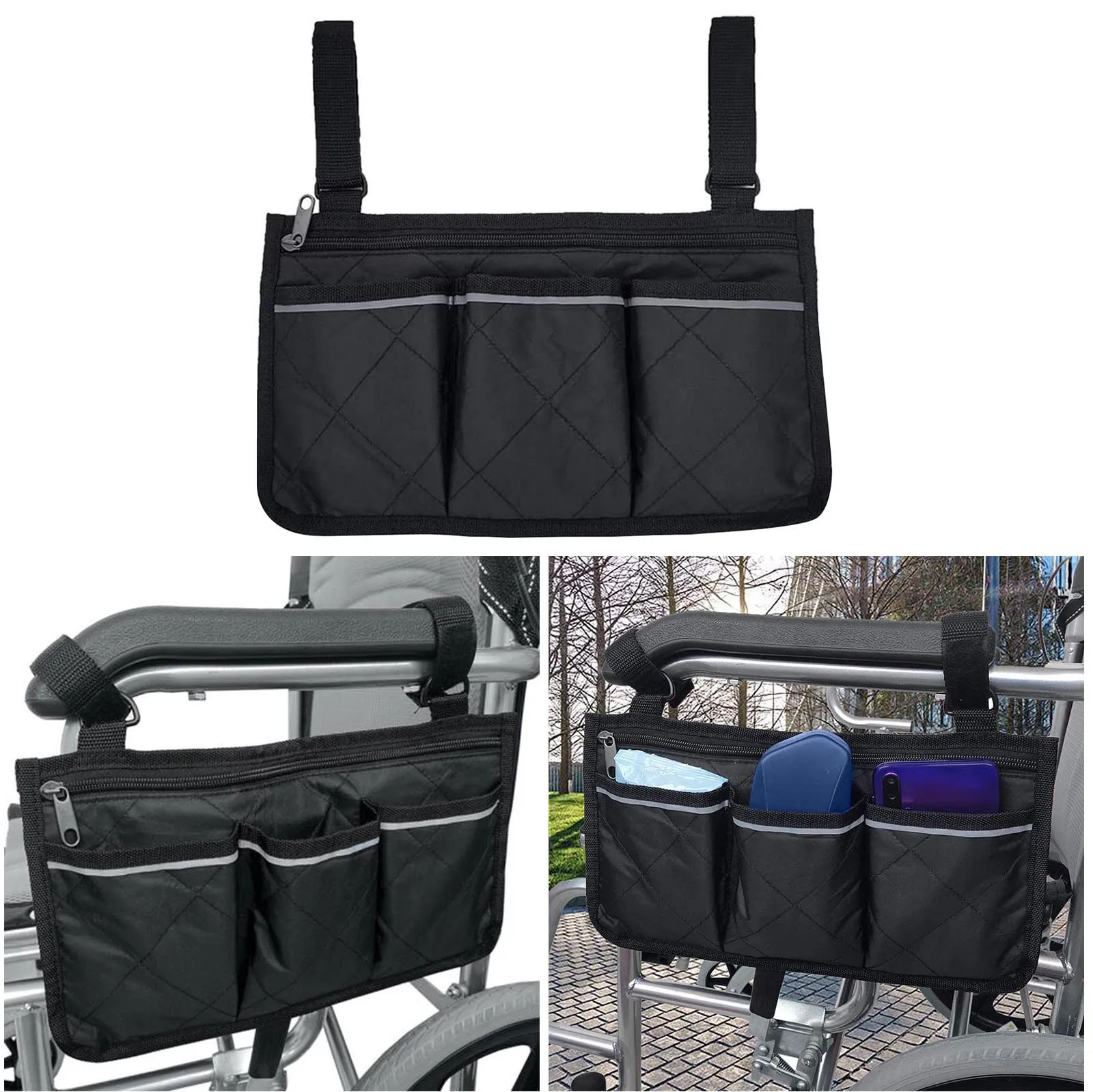 Organizer Bag Wheelchair Armrest Side Storage Bag Seat Carry Bag Portable Wheels Mobile Equipment Accessories Storage Bag