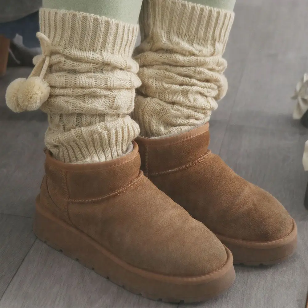 

Japanese Style Y2K Leg Warmer Women Lace Up Plush Balls Balletcore Stockings Pile Up Socks Warm Knitted Leg Covers Spicy Girls