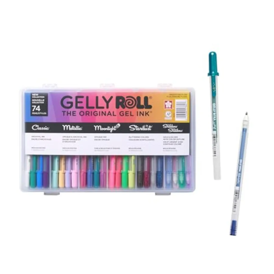 

Gelly Roll Gel Pens Gift Set - Journaling Art Calligraphy Drawing - Assorted Point Sizes Colored Ink with Special Effects - 74
