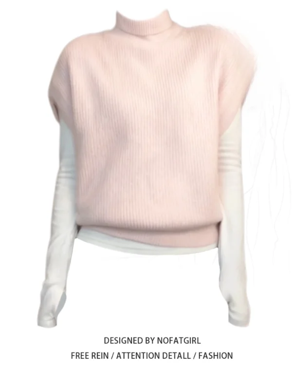 

Large Size Sweet Sle Pink High Collar Furry Knitted Vest Women's Autumn Winter Aosphere Layering Vest Top Korean Version ...