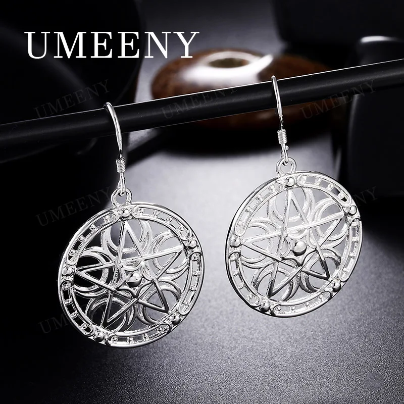 

925 Sterling Silver 45mm Exquisite Circle Pattern Earrings Fashion Women Party Accessories Engagement Charm Jewelry