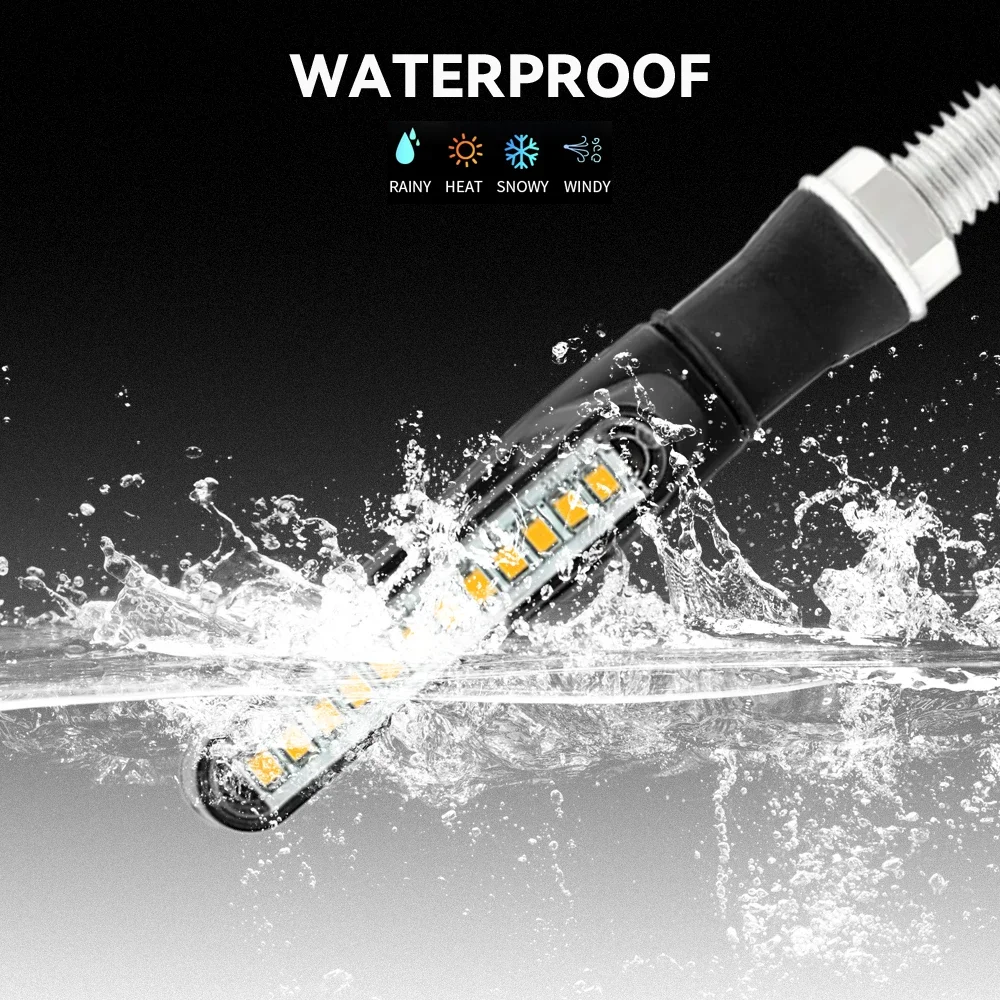 دراجة نارية LED بدوره مصباح إشارة العنبر المتعري LED مؤشر المياه المتدفقة الوامض مقاوم للماء دراجة نارية ملحقات المصابيح