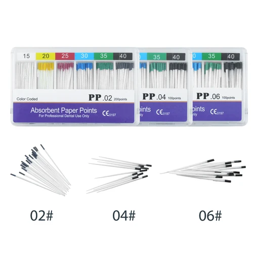 Imagen 2 del producto WELLCK 10 cajas de puntos de papel absorbente dental cónico 02 04 06 15-40 # Puntas de papel absorbentes de humedad Matirial dental 
