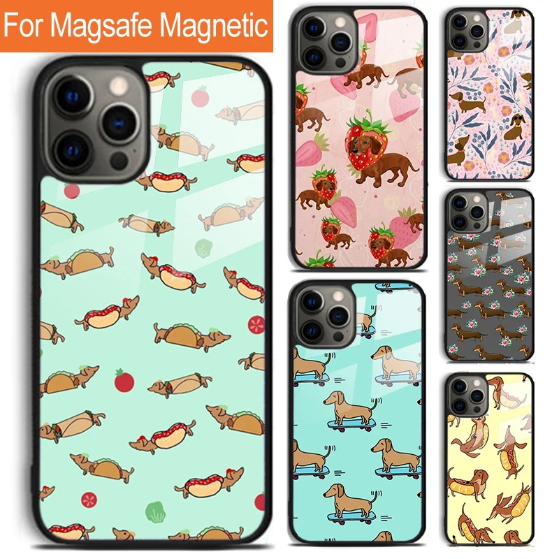 Sausage Dog Love Phone Case For iPhone 16 15 14 13 12 11 Pro Max Plus Magsafe Magnetic Wireless Charging Cover