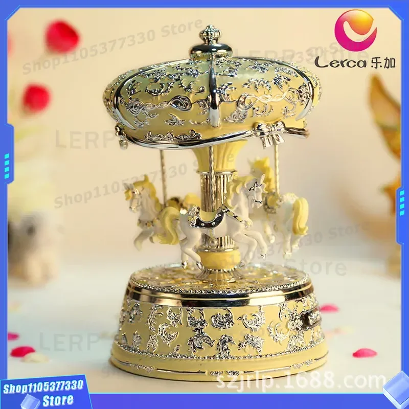 Lejia Large Crown Carousel Music Box with LED Lights Ornament Birthday Gift Direct from Manufacturer Rotating Musical Box