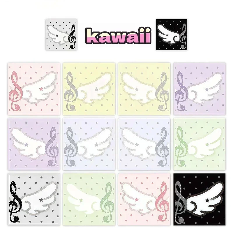 500Pcs Cute Musical Note Angel Wing Roll Stickers, Pastel Square Label Stickers for Gift Packaging Journal DIY Scrapbook