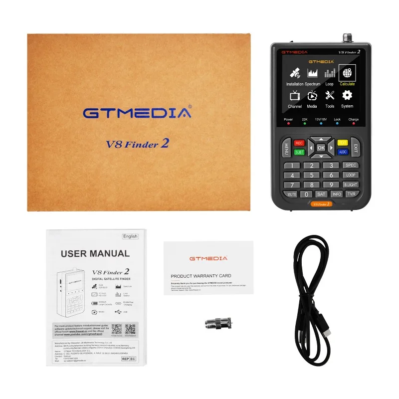 GTMEDIA V8 Finder2 Buscador de satélite Medidor Digital FTA DVB-S/ S2/ S2X Receptor detector de señal TFT LCD para ajustar el plato de TV satinada