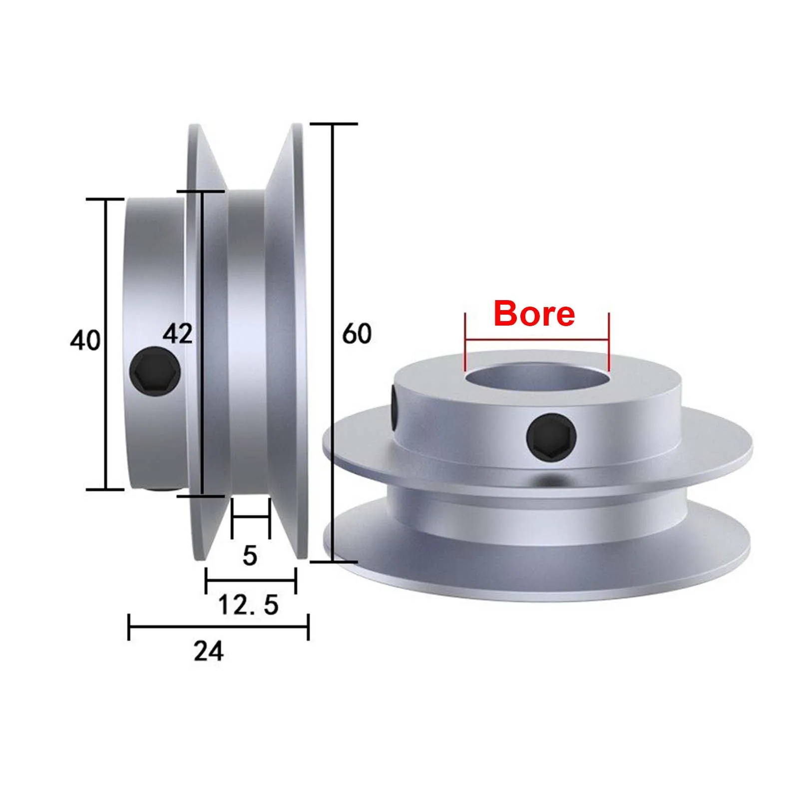 OD 60mm PU Round Belt Pulley, 10mm Aluminum Alloy Round Belt Single Groove V-type O-type Belt PulleySpindle Drive Wheel