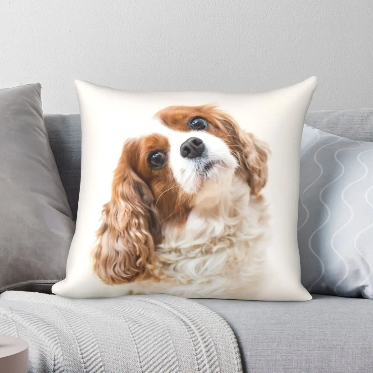 King Charles Spaniel Square Pillowcase Polyester Linen Velvet Printed Zip Decorative Throw Pillow Case Home Cushion Cover 18