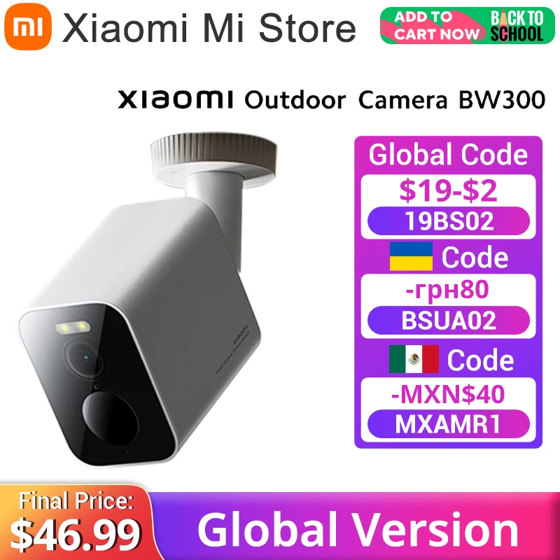 Global Version Xiaomi Outdoor Camera BW300 Smart full-colour Night Vision 2K Resolution 4900mAh Battery Life IP67