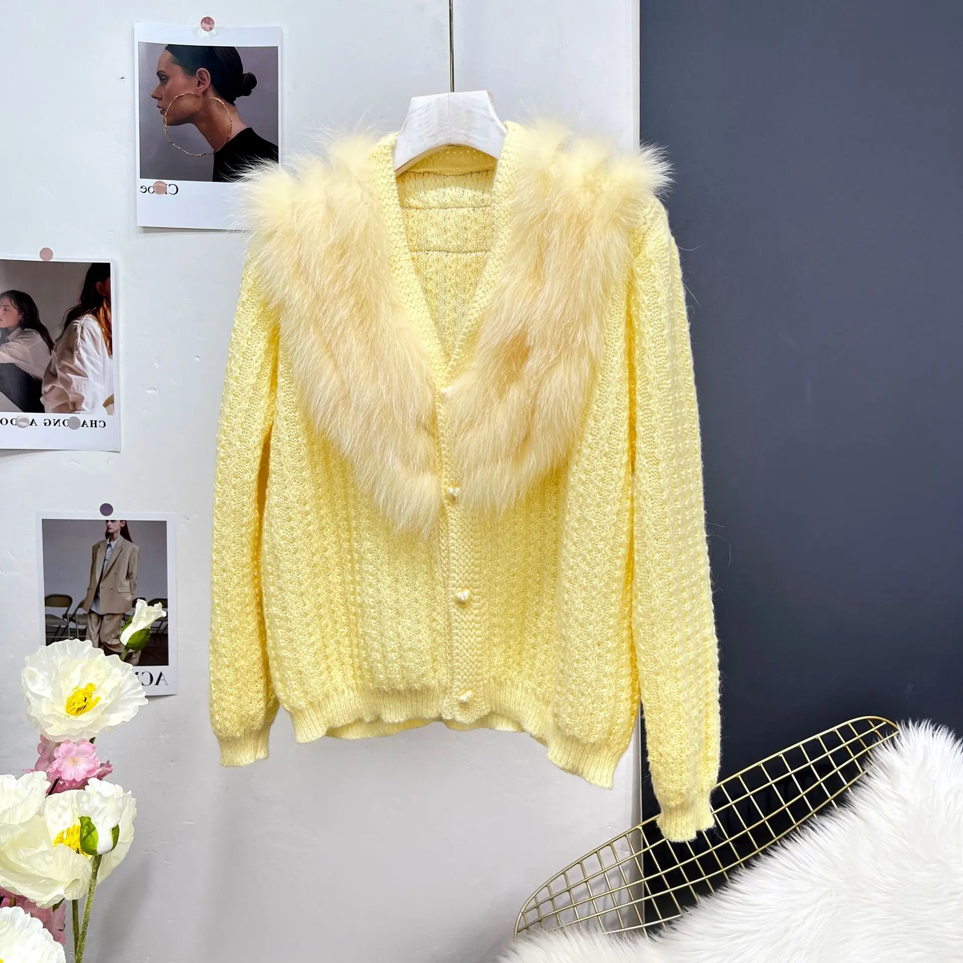 

Autumn/Winter New True Fox Fur Grass Coat Knitted Cardigan Sweater Little Celebrity Young Style 2023