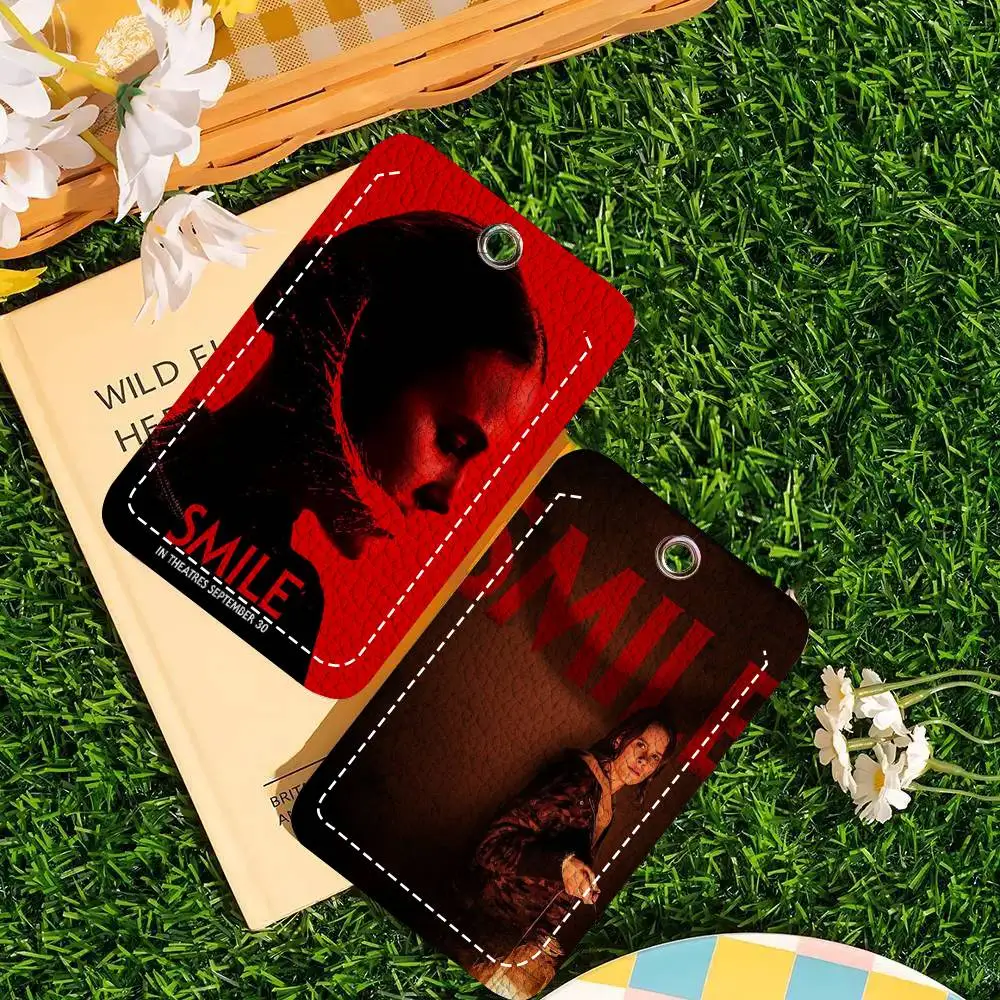 American Horror Movie Smile Card Case Keychain Access Card Bag Key Tag Ring Leather Card Holder Key Ring Access