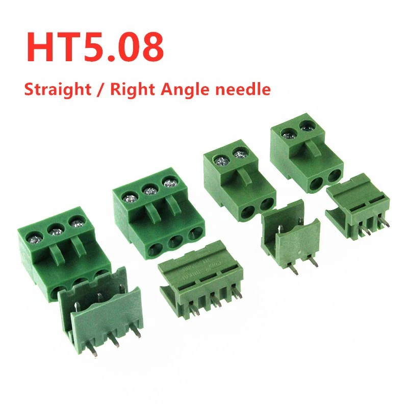 2Sets HT5.08 5.08mm Pitch 2/3/4/5P/6/7-12P Screw Plug-in PCB Terminal Block Straight/Right Angle Pin Pluggable Bornier Connector