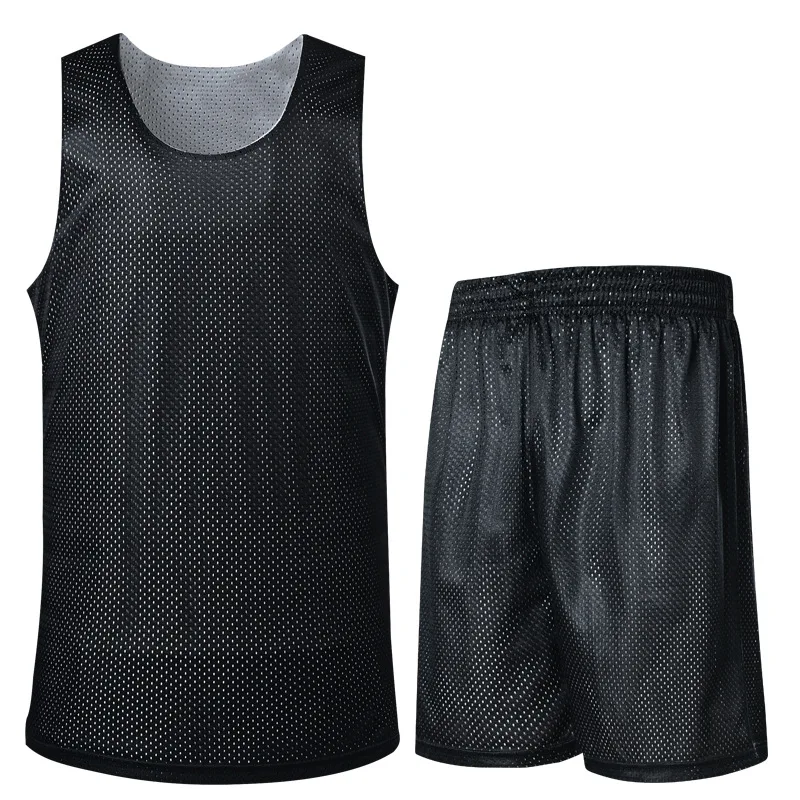 

Breathable Men'S Basketball Jersey Set Double Layer Mesh Reversible Training Competition Uniform Custom