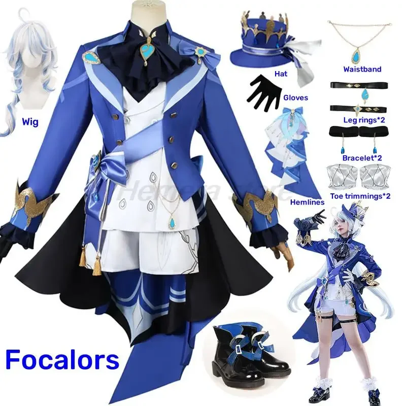 Focalors Cosplay Genshin Impact Costume Daily Clothes Carnival Uniform Wig Halloween Party Role Play Masquerade Game Water God