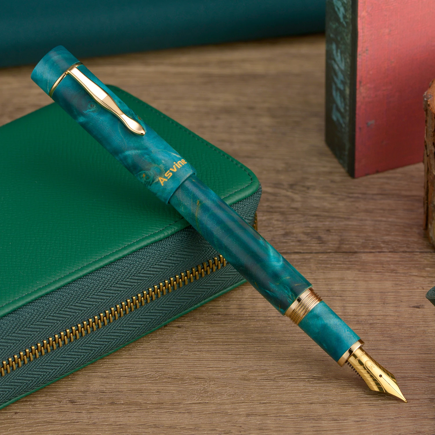 Asvine C2000 قلم حبر خشبي ثابت رقم 8 EF/F/M/Stub 1.1 بنك الاستثمار القومي، قلم كتابة كبير الحجم مصنوع يدويًا باللون الأخضر #4