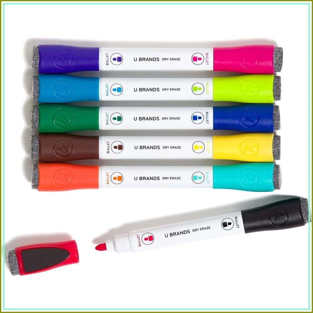 

Double Ended Dry Erase Markers, 6 Pack with Eraser Caps, Low Odor, Assorted Bright Colors for Whiteboard