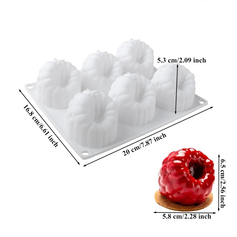 1 Piece Set of 6 Large White Raspberry-Shaped Dessert Molds, Food-Grade Silicone Molds for Baking French Desserts and Cakes, a Must-Have for Home Baking, Realistic Fruit-Shaped Molds