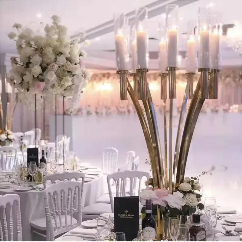 Metal acrylic candle holder with flower stand design for wedding Christmas Ramadan home decoration table ornament