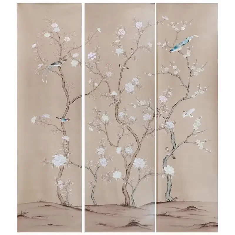 Wholesale Apartment Modern Hotel Room Wall Decoration Mural Stripes & Plaid Paper Chinoiserie Hand Painted Wallpaper