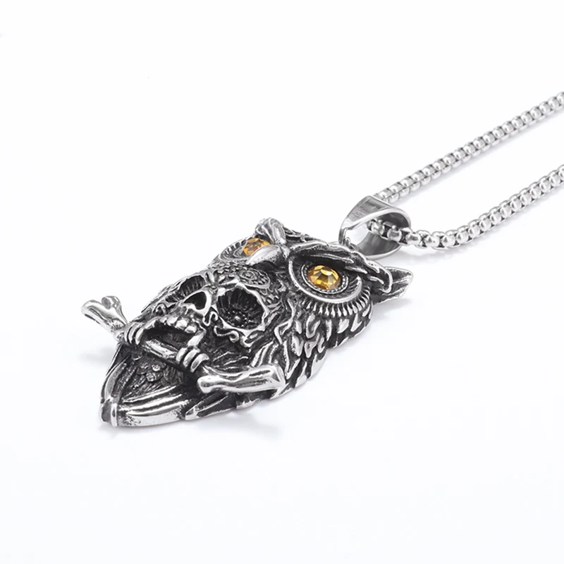 Gothic Style Owl Skull Pendant Necklace for Personalized Men's Retro Motorcycle Rider Party Jewelry Accessories image 5